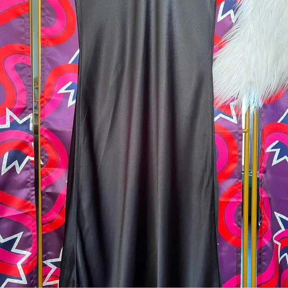 Wilfred Canto Satin Black Slip Dress Bias Cut Midi Drapey Aritzia Viscose 80281 - Picture 7 of 14